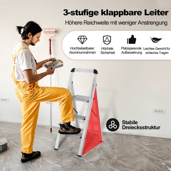 3-trinns sammenleggbar aluminiumsstige, sklisikker, bærbar