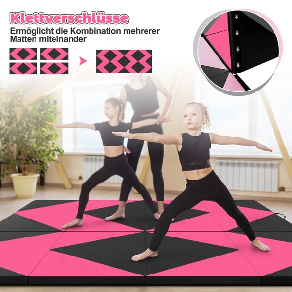 Sammenleggbar Gymnastikkmatte, 240x120x5 cm, Svart/Rosa