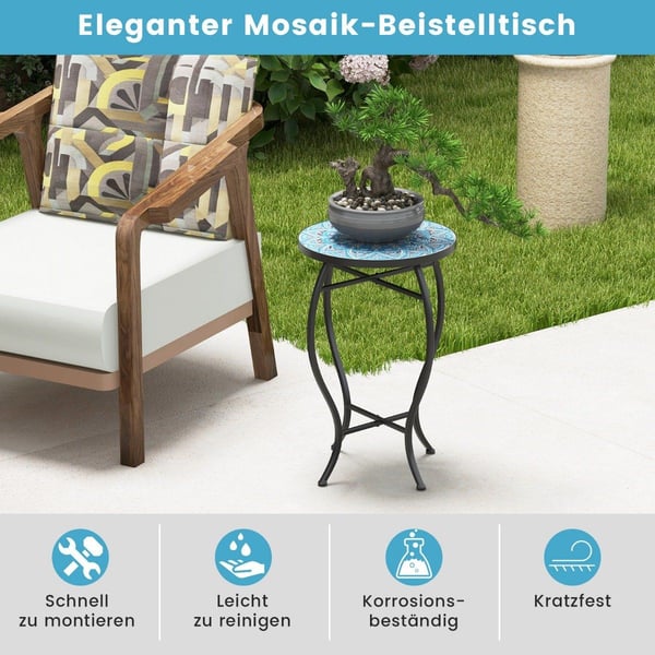 Rundt Mosaikk Sidebord – 35x55 cm, Blå/Sort