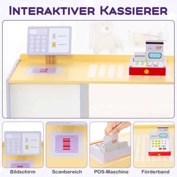 Wooden Kids Play Store med sidodisk, 89x57x80 cm
