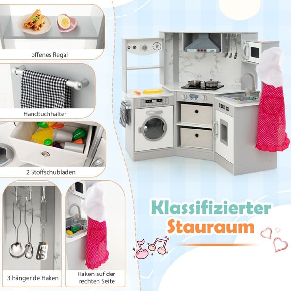 Lekekjøkken i tre med lys, lyd, vanndispenser og vaskemaskin