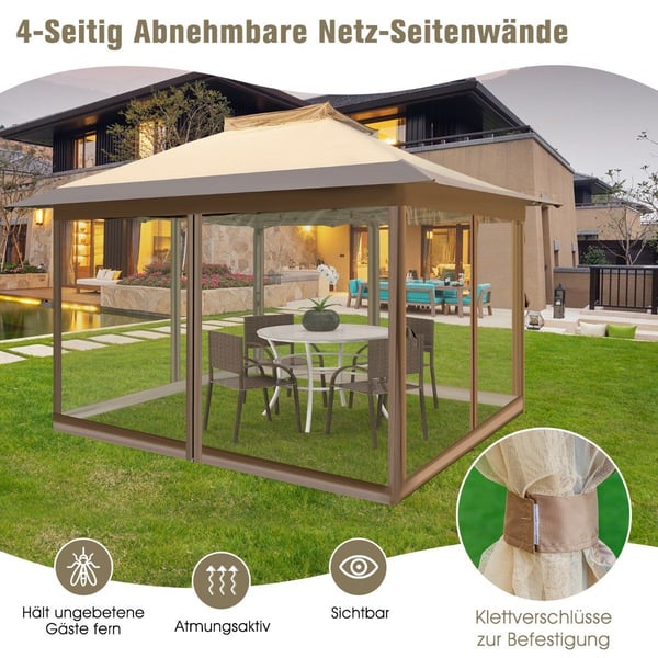 Pop-up lysthus med myggnett, UV 50+, 3,6x3,6m, Khaki