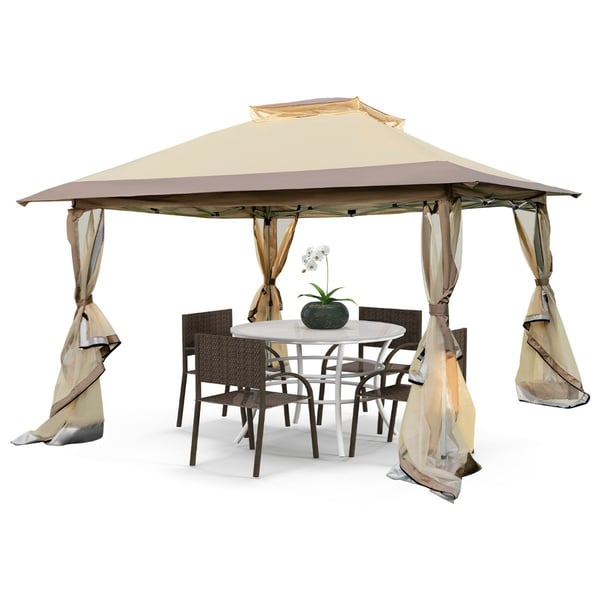 Pop-up lysthus med myggnett, UV 50+, 3,6x3,6m, Khaki