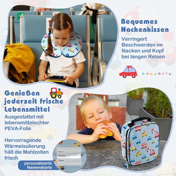 Lasten 5-osainen matkalaukkusarja: 16" matkalaukku, reppu, sininen