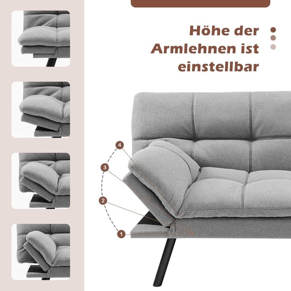 Grå futon sovesofa med justerbar ryggstøtte