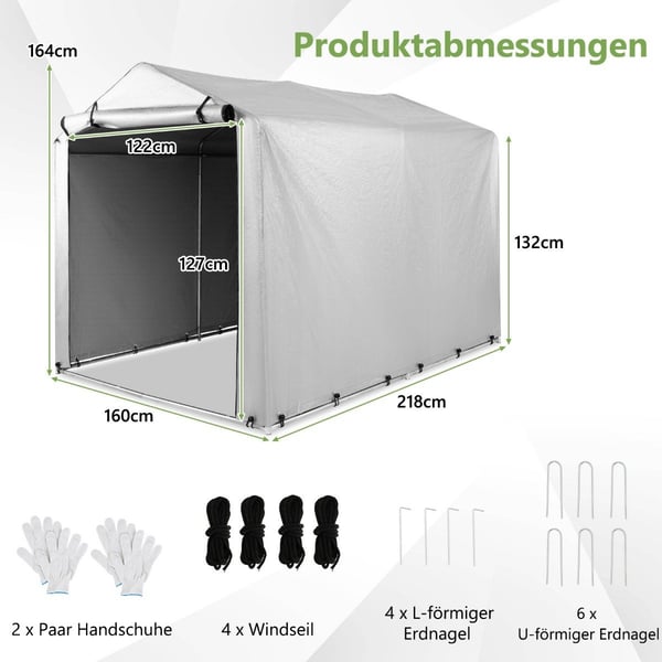 Udendørs opbevaringsskur, vandtæt metalramme, 160x218x164 cm