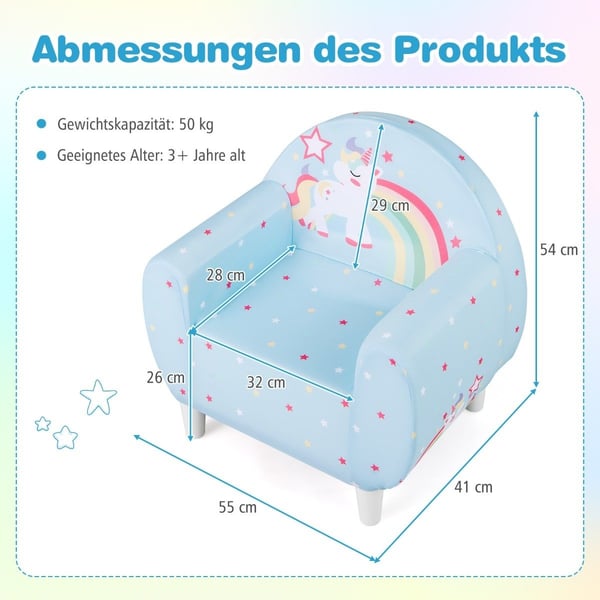 Børnesofa med ryglæn og armlæn, Unicorn Design
