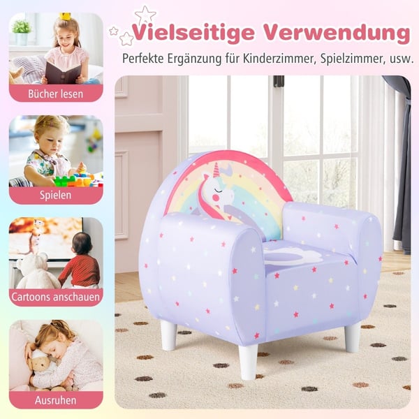 Barnsoffa med ryggstöd & armstöd – Unicorn Design