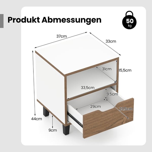 Nattbord med åpen hylle og skuff – Kompakt sidebord