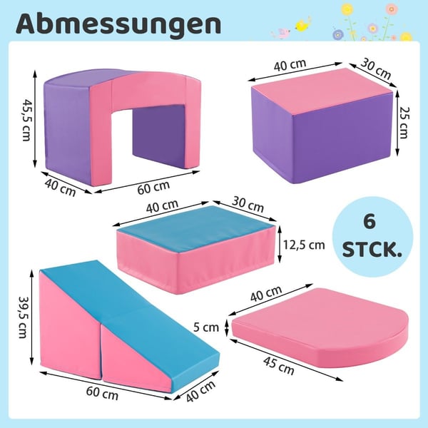 Foam Climbing Blocks Set, 6-delat, mjukt, lila/rosa