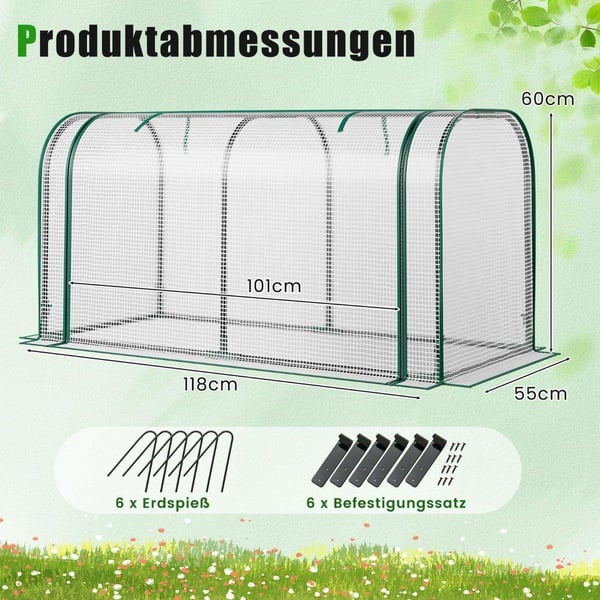 Miniväxthus med Roll-Up Dragkedja, PE Cover, 118x55x60 cm