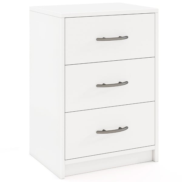 Nattbord med 3 skuffer, Hvit, 38,5 x 28 x 54 cm