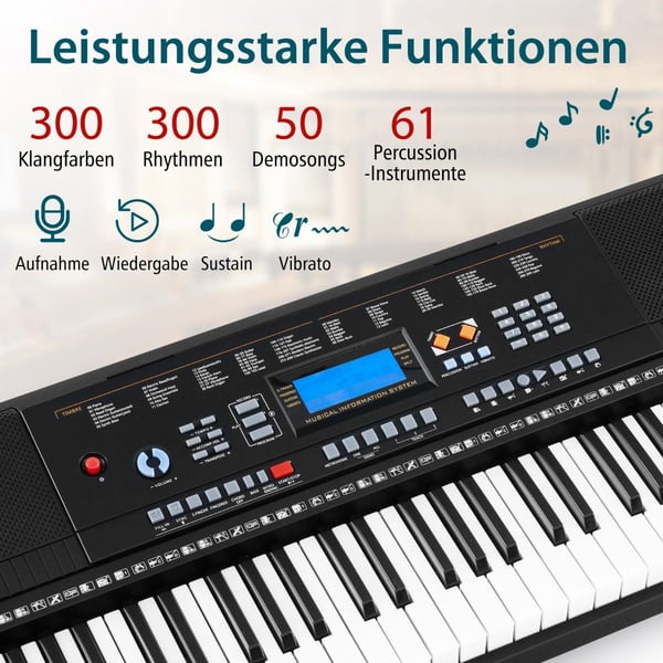 61 näppäimen kannettava elektroninen näppäimistösetti jalustalla ja mikrofonilla