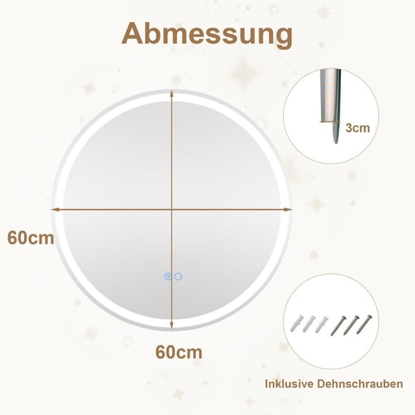 LED badrumsspegel med anti-dimma, 60 cm, dubbel belysning