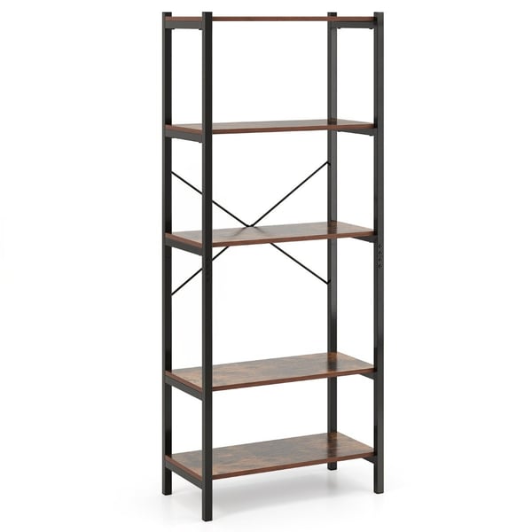 5-lags bokhylle i tre med metallramme, 66x34x161 cm