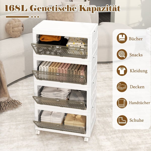 Sammenleggbar oppbevaringsboks med lokk, 126L/168L, hjul