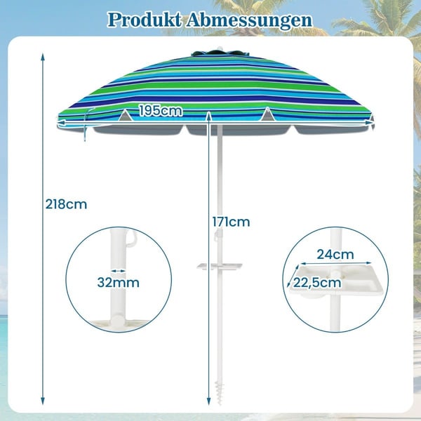 Strandparaply med koppholder, 200 cm, vippefunksjon