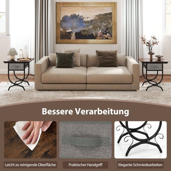 Industrielt nattbord med stoffskuff – metallramme, 48x35x53 cm