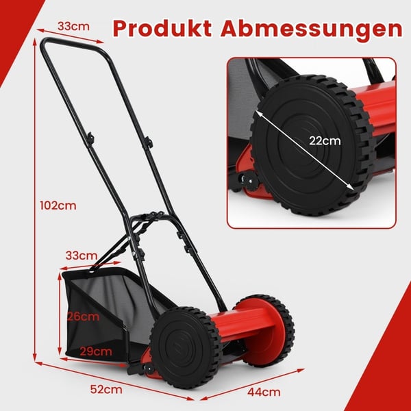 Manuell gressklipper, 30 cm kniv, 18,5 L gressoppsamler