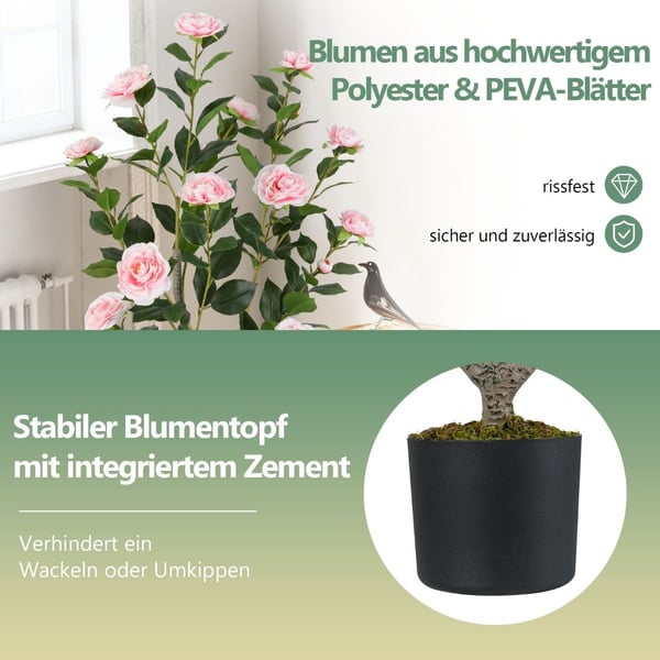 Konstgjord kameliaträd med blommor, 90 cm, rosa