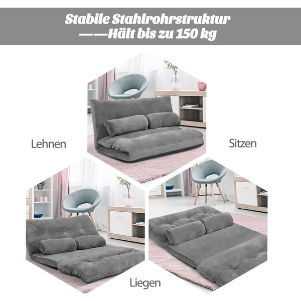 Sammenleggbar gulvsovesofa, justerbar ryggstøtte, grå
