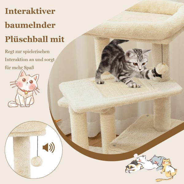 Kissapuu luolalla, pehmeä istuin, 85cm, beige