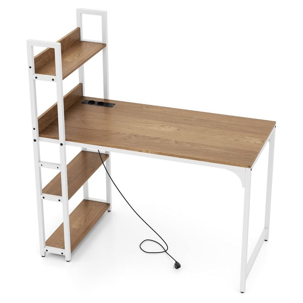 Skrivebord med ladestasjon, 120x65 cm, naturlig tre