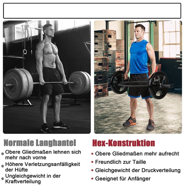 Hex Trap Bar med sammenleggbare håndtak, 800 lb kapasitet
