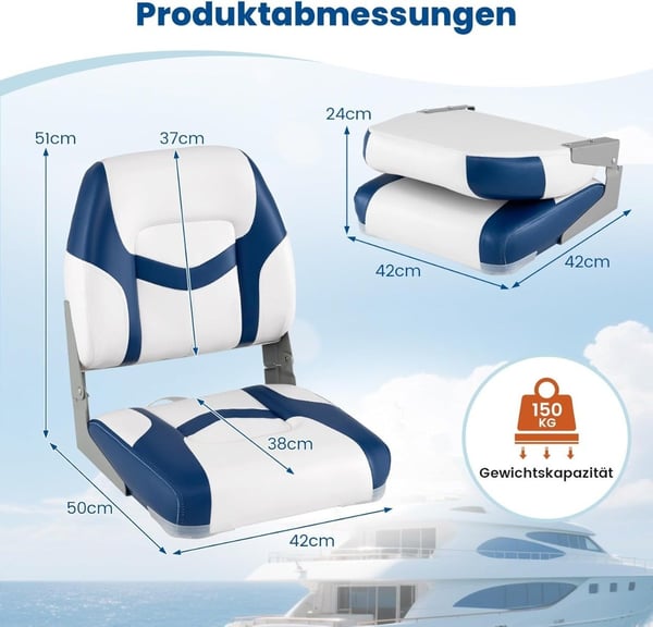 Båtsetesett, 2-pakning, 7 cm skum, sammenleggbart, PVC-skinn