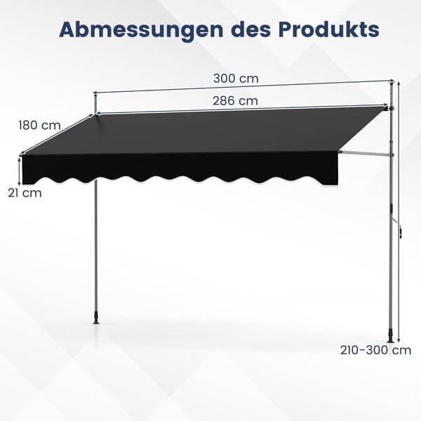 Udtrækkeligt fortelt, No-Drill, Justerbar Højde, 300 cm, Sort