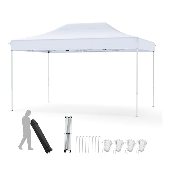 3 x 4,5 m pop-up paviljong med hjul og tau, hvit 3 x 4,5 m pop-up paviljong med hjul og tau, hvit