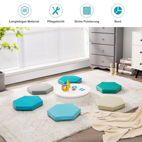 Hexagon golvkuddar för barn, 6-pack, flerfärgad Hexagon golvkuddar för barn, 6-pack, flerfärgad