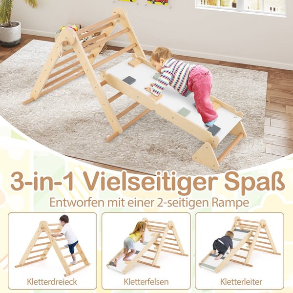 3-i-1 klätterställning: Triangel, Stege & Rocker, hopfällbart trä