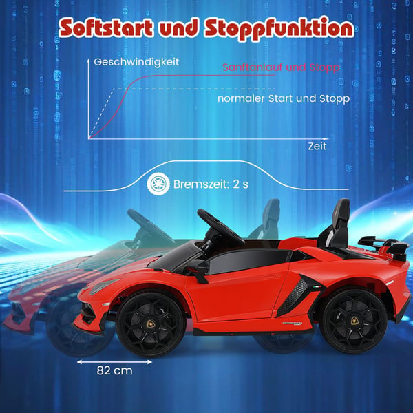 Elbil for barn med fjernkontroll, LED-lys – Rød Lamborghini