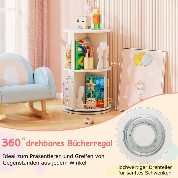 Roterende bokhylle for barn med 2-lags kaninskiller, 360° 40x40x65 cm