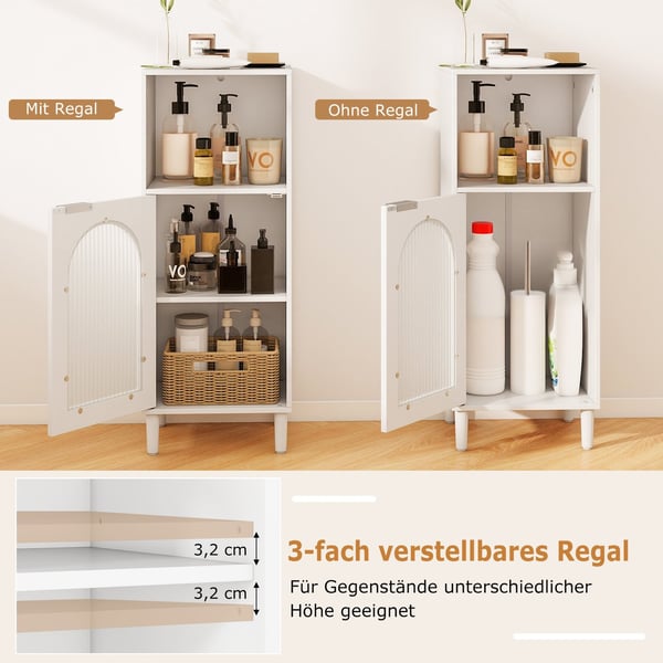 Baderomsskap med justerbar hylle og glassdør, hvit