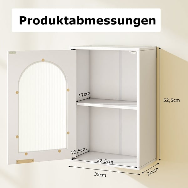 Baderoms veggskap med glassdør, justerbar hylle, hvit