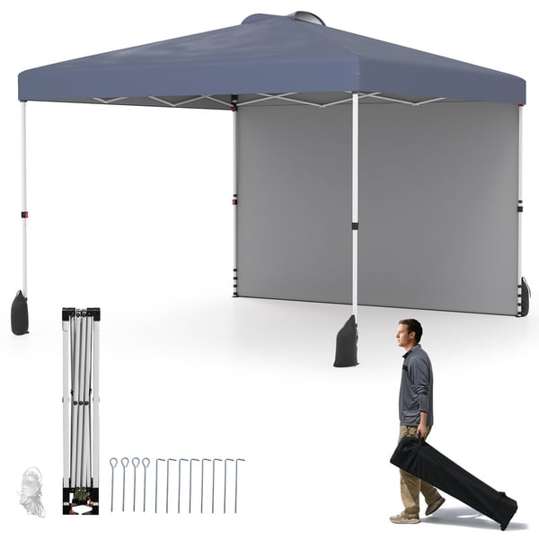 3 x 3 m popup-paviljong med sidovägg, bärbar, grå