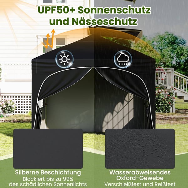 3x3 m pop-up lusthus med 4 avtagbara väggar, svart