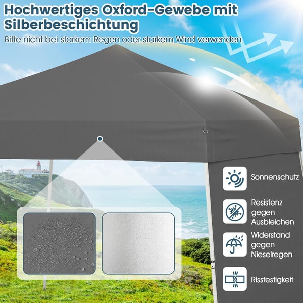 Pop-up paviljongtelt, 430x280cm, konvertible sider, grå
