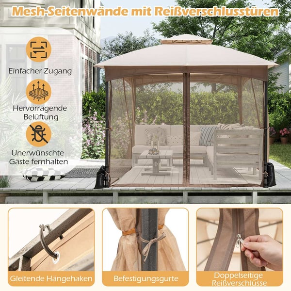 3x3 m Gazebo med myggnät & sandsäckar, vattentät