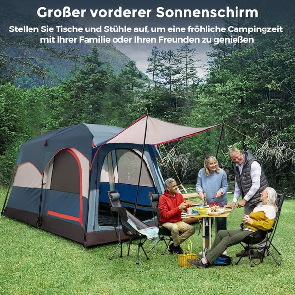 6-personers campingtelt med skillevæg og regnflue, blå