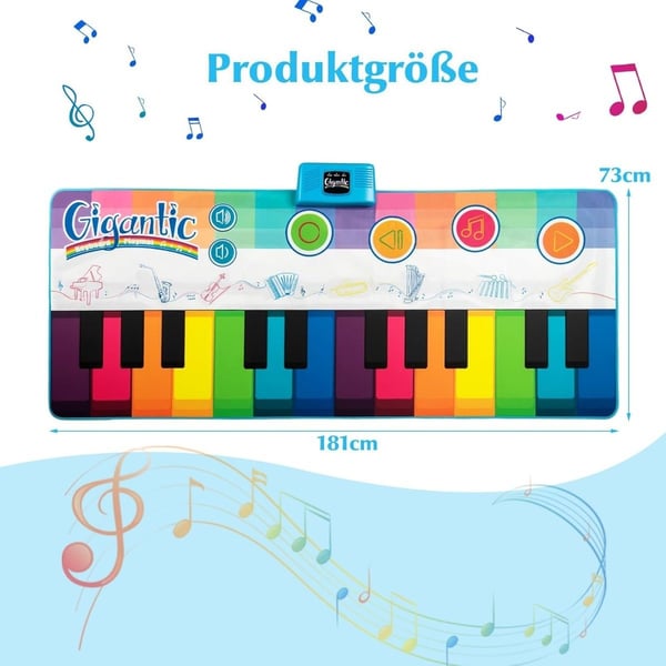 Børneklavermåtte med 8 instrumentlyde, 24 tangenter, 181x73 cm