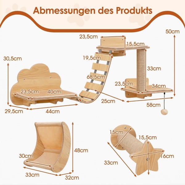 Cat Climbing Wall Set – 6 st, hängmatta, skrapa träd