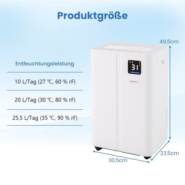 Sähköinen ilmankuivain, 25,5 l/päivä, 25 ㎡ peitto, hiljainen tila