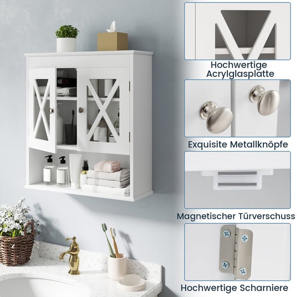 Vägghängt badrumsskåp, ställbar hylla, vit MDF