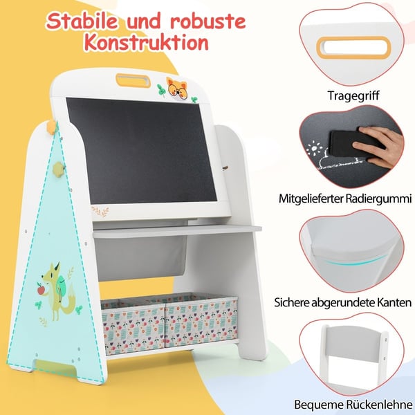 Kids staffeli med stol – magnetisk og tavle, opbevaring