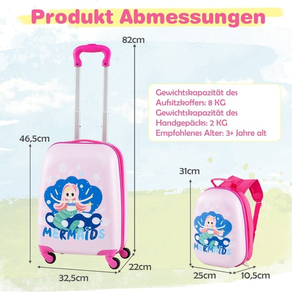Barnebagasjesett – 12" & 16" hardt skallkoffert + ryggsekk