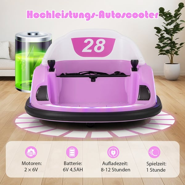 Elektrisk kofangerbil til børn med LED-lys, Pink