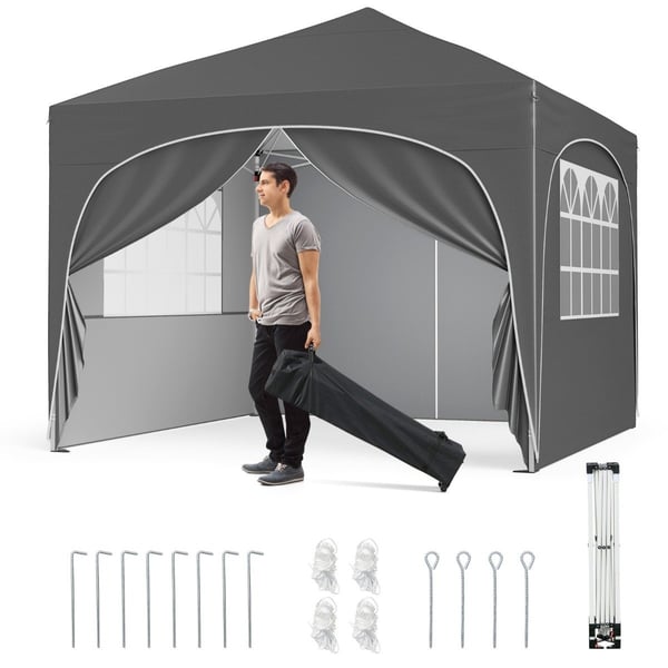 3x3 m pop-up lysthus med 4 avtakbare vegger, grå 3x3 m pop-up lysthus med 4 avtakbare vegger, grå